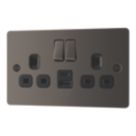 LAP  13A 2-Gang SP Switched Socket + 2.4A 12W 2-Outlet Type A & C USB Charger Black Nickel with Black Inserts