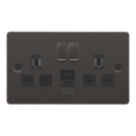 LAP  13A 2-Gang SP Switched Socket + 2.4A 12W 2-Outlet Type A & C USB Charger Black Nickel with Black Inserts