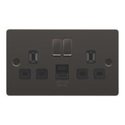 LAP  13A 2-Gang SP Switched Socket + 2.4A 12W 2-Outlet Type A & C USB Charger Black Nickel with Black Inserts