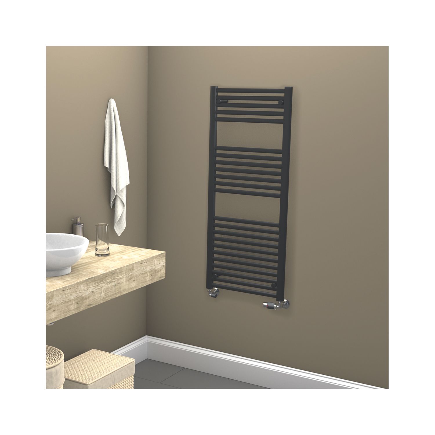 Towelrads 1200mm x 500mm 1952BTU Anthracite Flat Towel Radiator (688RY)