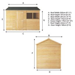 Mercia Value 9' 6" x 6' (Nominal) Reverse Apex Overlap Timber Shed