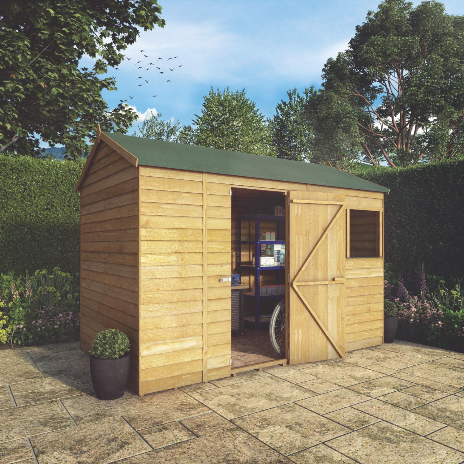 Mercia 9' 6" x 6' (Nominal) Reverse Apex Overlap Timber Shed (688YL)