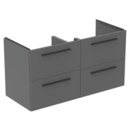 Ideal Standard i.life B Wall Hung Vanity Unit with Black Handles & Double Basin Matt Quartz Grey 1200mm x 505mm x 630mm