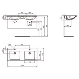Ideal Standard i.life B Wall Hung Vanity Unit with Black Handles & Double Basin Matt Quartz Grey 1200mm x 505mm x 630mm