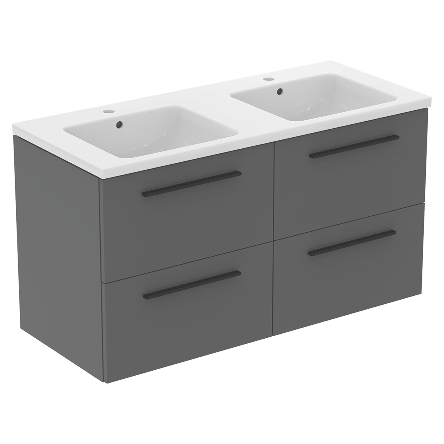 Ideal Standard i.life B Wall Hung Vanity Unit with Black Handles & Double Basin Matt Quartz Grey 1200mm x 505mm x 630mm (689KC)