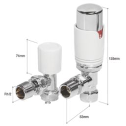 Towelrads  15mm x 1/2" White Angled Modern Thermostatic Radiator Valve & Lockshield