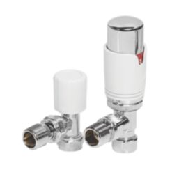 Towelrads  15mm x 1/2" White Angled Modern Thermostatic Radiator Valve & Lockshield