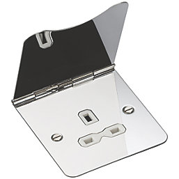 Knightsbridge FPR7UPCW 13A 1-Gang Unswitched Floor Socket Polished Chrome with White Inserts