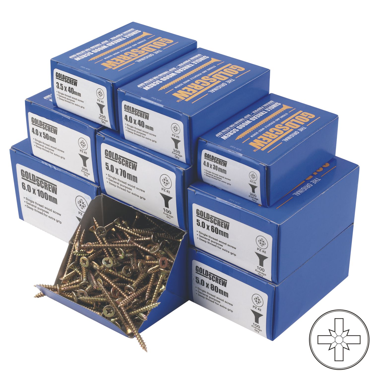 Goldscrew PZ Double-Countersunk Woodscrews Trade Pack 1400 Pcs (69034)