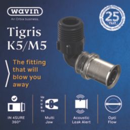 Wavin Tigris  Multi-Layer Composite Press-Fit Adapting 90° BSP Male Elbow 0.5" x 16mm 10 Pack