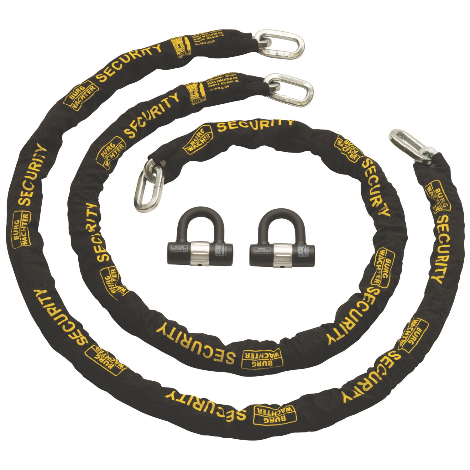 Burg-Wachter Hardened Steel Heavy Duty Security Kit: 2 x Chain, 2 x Lock & 2 2m x 12mm (690YY)