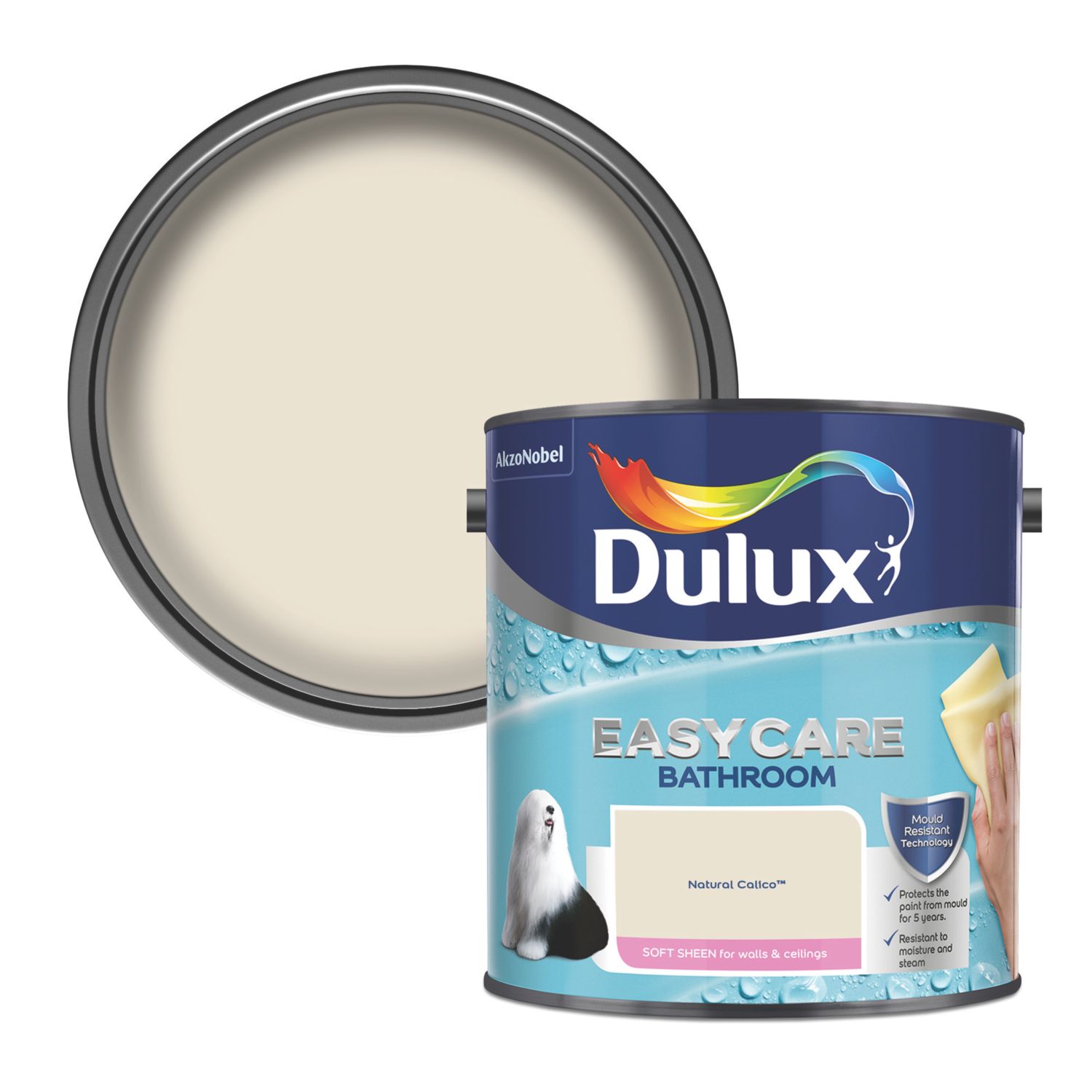 Dulux Easycare 2.5Ltr Natural Calico Soft Sheen Emulsion Bathroom Paint (69113)