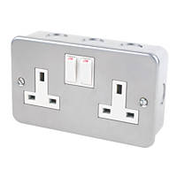 13A 2-Gang SP Switched Metal Clad Socket with White Inserts
