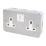 Essentials   13A 2-Gang SP Switched Metal Clad Socket  with White Inserts