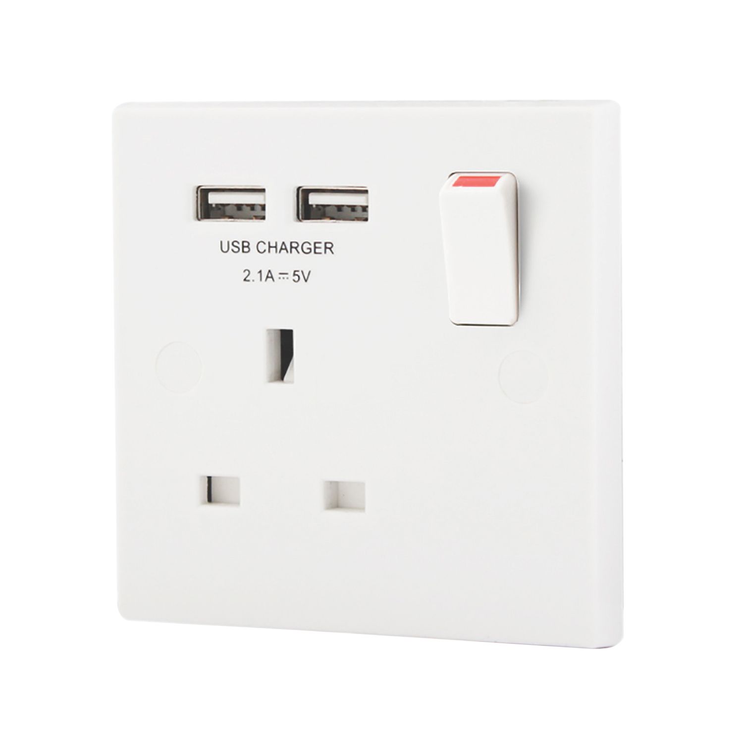 British General 900 Series 13A 1-Gang SP Switched Socket + 2.1A 10.5W 2-Outlet Type A USB Charger White (6914F)