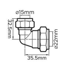 Flomasta  Brass Compression Reducing 90° Elbow 22mm x 15mm