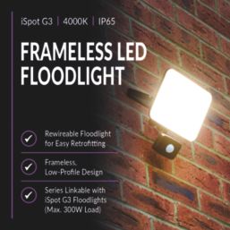 Brackenheath iSpot G3 Frameless Indoor & Outdoor LED Floodlight With PIR Sensor Black 50W 5500lm