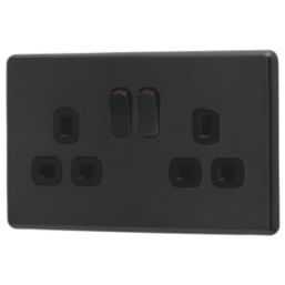 Arlec  13A 2-Gang SP Switched Socket Charcoal  with Black Inserts