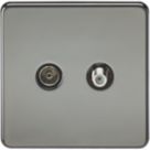Knightsbridge  2-Gang Isolated Coaxial TV & F-Type Satellite Socket Black Nickel
