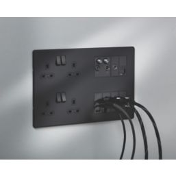 Knightsbridge SFR298MBB 13A 4-Gang DP Combination Plate Matt Black with Black Inserts