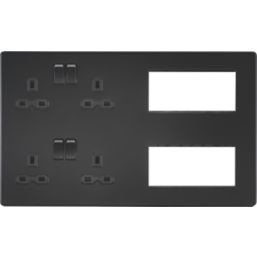 Knightsbridge SFR298MBB 13A 4-Gang DP Combination Plate Matt Black with Black Inserts
