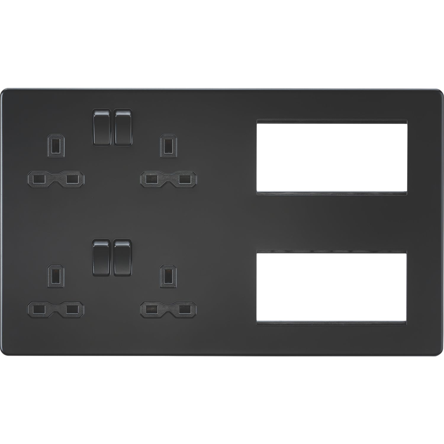 Knightsbridge SFR298MBB 13A 4-Gang DP Combination Plate Matt Black with Black Inserts (691VF)