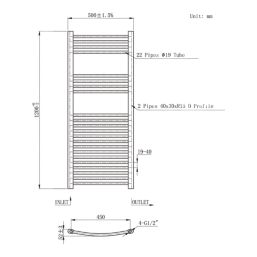 Flomasta 1200mm x 500mm 1815BTU Black Curved  Towel Radiator