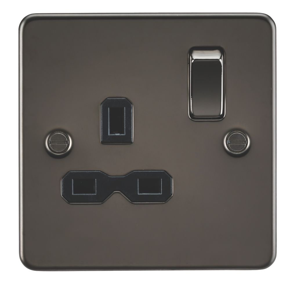 Knightsbridge 13A 1Gang DP Switched Single Socket Gunmetal with Black Inserts Screwfix