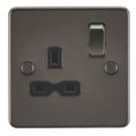 Knightsbridge  13A 1-Gang DP Switched Single Socket Gunmetal  with Black Inserts