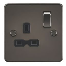 Knightsbridge  13A 1-Gang DP Switched Single Socket Gunmetal  with Black Inserts