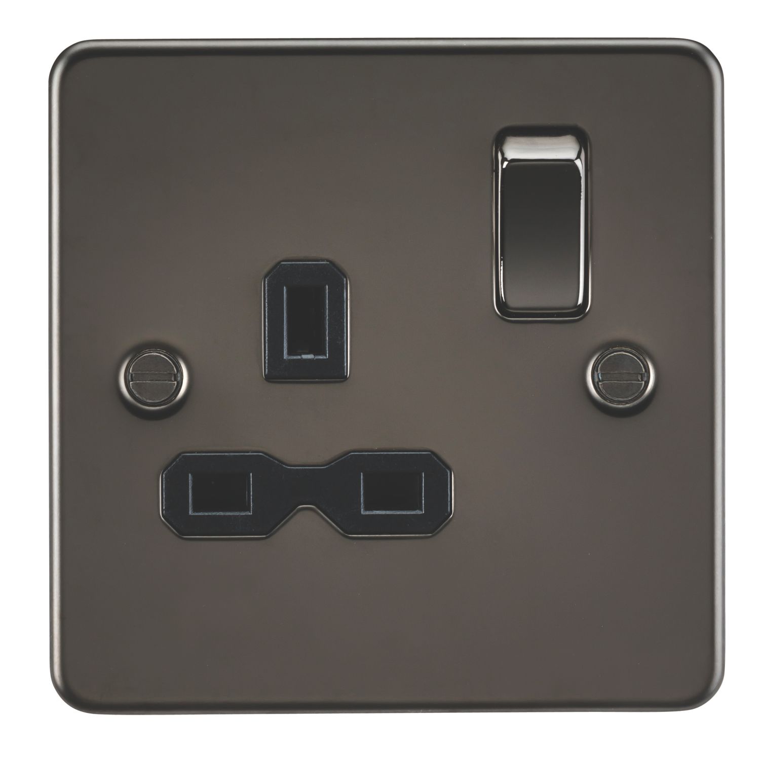 Knightsbridge 13A 1-Gang DP Switched Single Socket Gunmetal with Black Inserts (692TX)