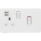 Knightsbridge  45A 1-Gang DP Cooker Switch & 13A DP Switched Socket + 2.4A 12W 2-Outlet Type A USB Charger Matt White  with White Inserts