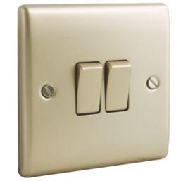 British General Nexus Metal 20A 2-Gang 2-Way Light Switch  Pearl Nickel with Colour-Matched Inserts