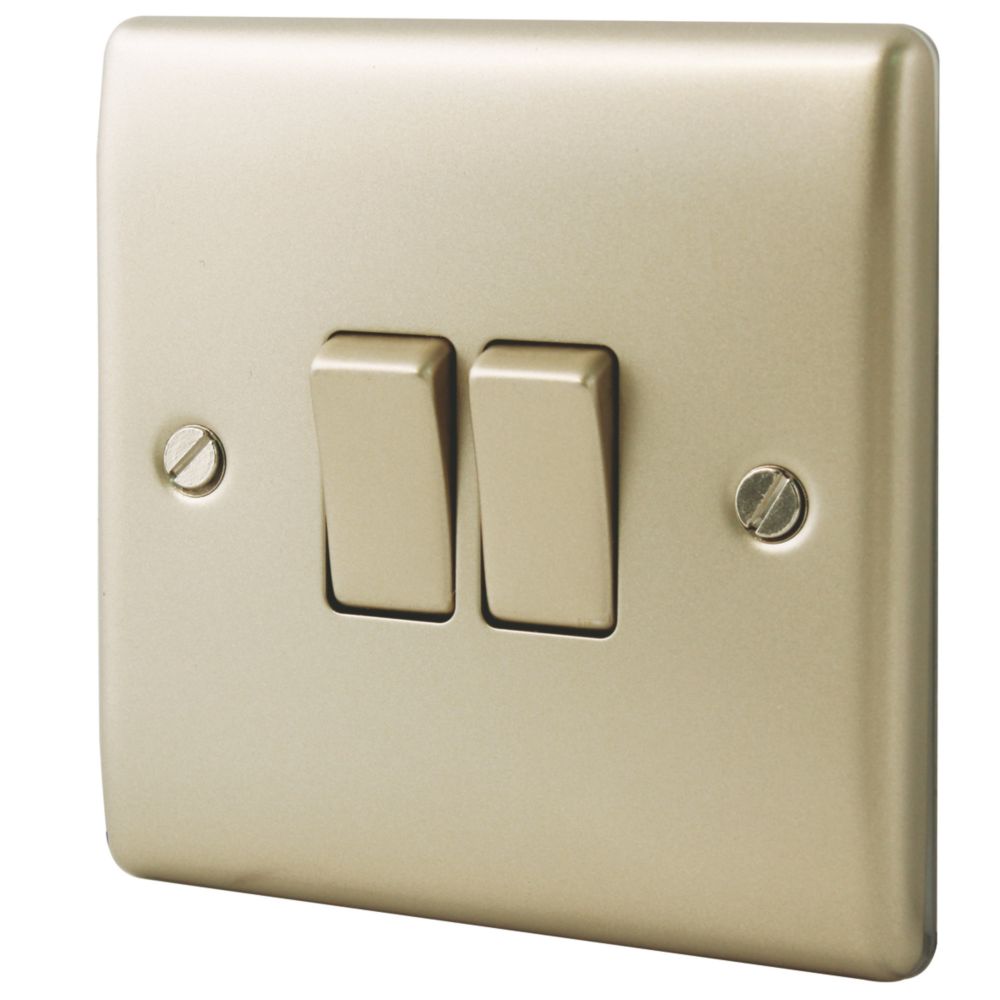 British General Nexus Metal 20A 2-Gang 2-Way Light Switch  Pearl Nickel with Colour-Matched Inserts