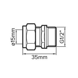 Flomasta  Brass Compression Adapting Male Coupler 15mm x 1/2"