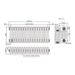 Flomasta 300mm x 785mm 2313BTU Anthracite Horizontal 4 Column Radiator