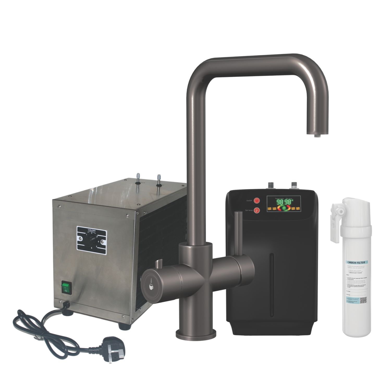 ETAL Elise 4-in-1 Instant Boiling Water Tap with Chiller Unit Gun Metal (693AX)