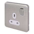 Schneider Electric Lisse Deco 13A 1-Gang DP Switched Plug Socket Brushed Stainless Steel  with White Inserts