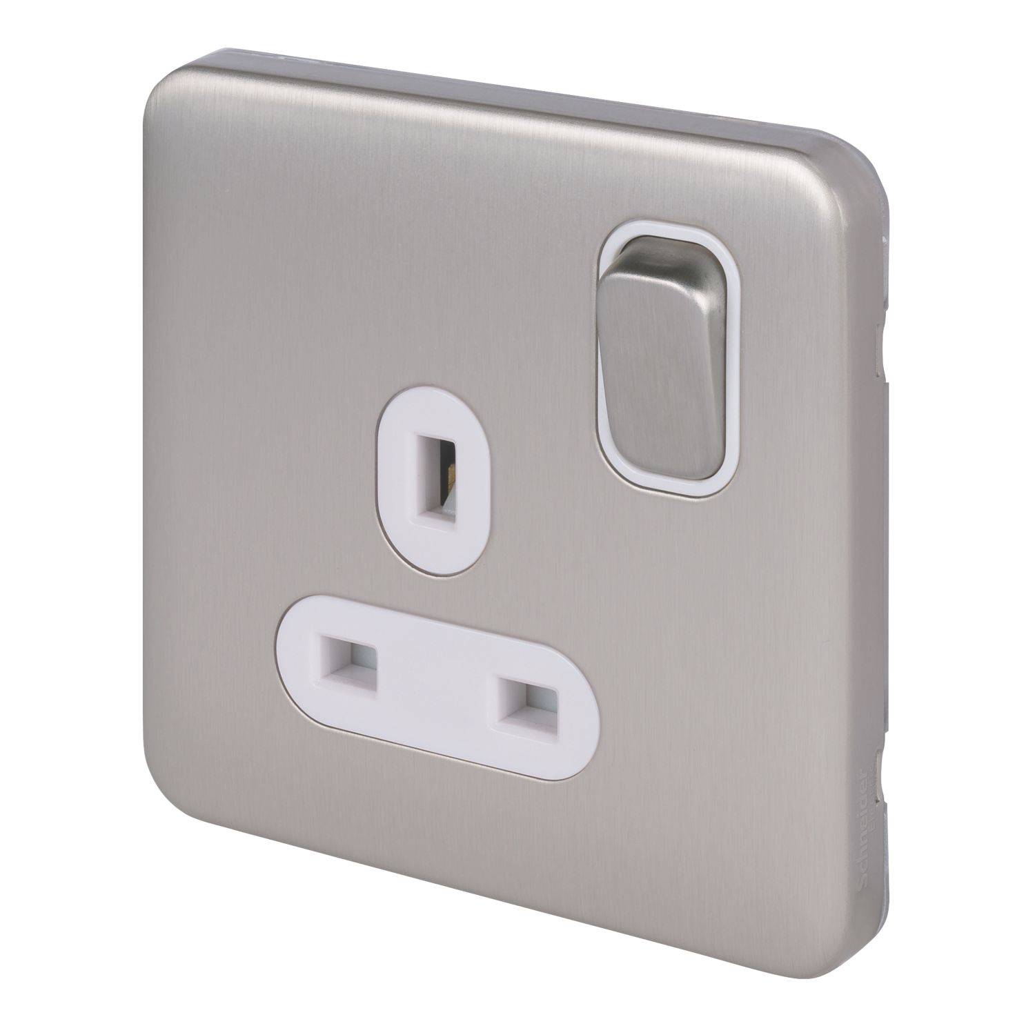Schneider Electric Lisse Deco 13A 1-Gang DP Switched Plug Socket Brushed Stainless Steel with White Inserts (693FF)
