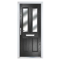Crystal  2-Panel 2-Light Left or Right-Handed Black Composite Front Door 2055mm x 920mm