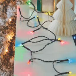 120  Battery LED Indoor & Outdoor Coloured String Christmas Lights with Green Cable