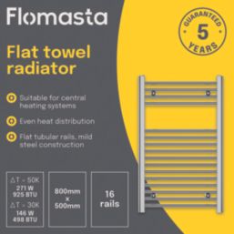 Flomasta 800mm x 500mm 925BTU Chrome Flat  Towel Radiator