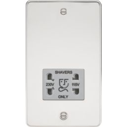 Knightsbridge  2-Gang Dual Voltage Shaver Socket 115 V / 230V Polished Chrome with Colour-Matched Inserts