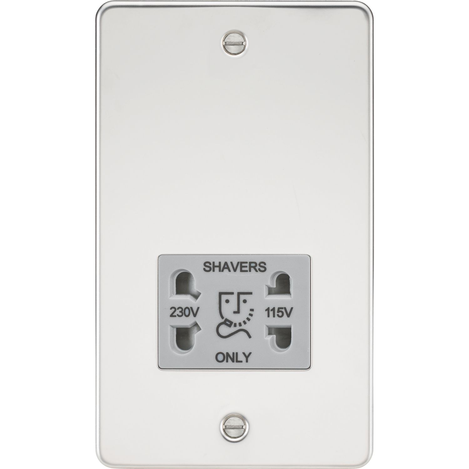 Knightsbridge 2-Gang Dual Voltage Shaver Socket 115 V / 230V Polished Chrome with Colour-Matched Inserts (693TY)