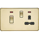 Knightsbridge  45 & 13A 2-Gang DP Cooker Switch & 13A DP Switched Socket Polished Brass with LED with Black Inserts