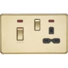 Knightsbridge  45A 2-Gang DP Cooker Switch & 13A DP Switched Socket Polished Brass with LED with Black Inserts