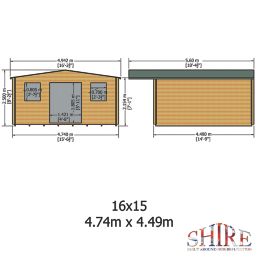 Shire Loxley 15' 6" x 14' 6" (Nominal) Apex Timber Log Cabin