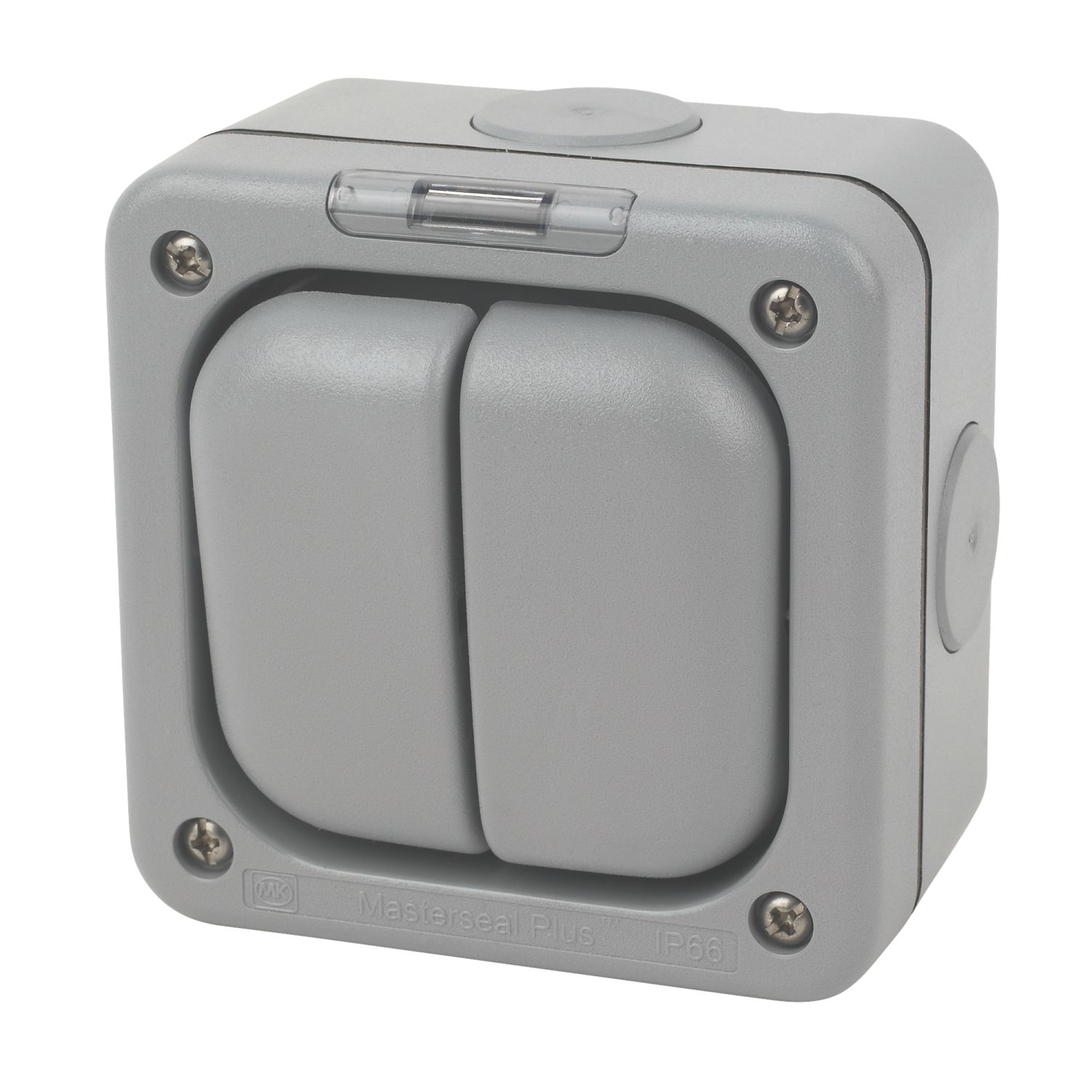 MK Masterseal IP66 10AX 2-Gang 1-Way Weatherproof Outdoor Switch with Neon (69431)