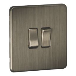 Knightsbridge Screwless 10AX 2-Gang 2-Way Light Switch  Antique Brass