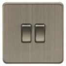 Knightsbridge Screwless 10AX 2-Gang 2-Way Light Switch  Antique Brass